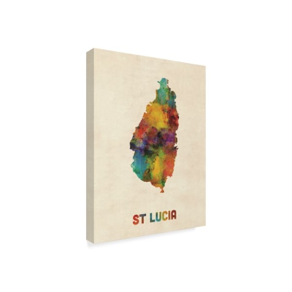 Michael Tompsett 'St Lucia Watercolor Map' Canvas Art,35x47